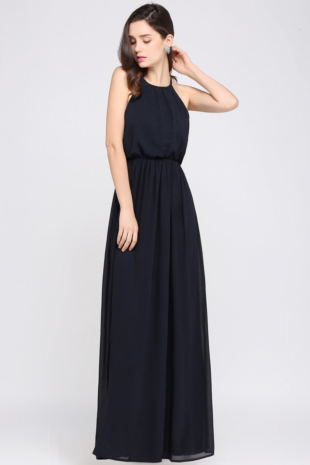 Modest High-Neck Halter Chiffon Junior Bridesmaid Dresses Affordable