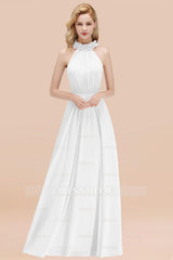 Modest High-Neck Halter Ruffle Chiffon Bridesmaid dresses Affordable