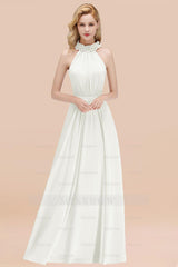 Modest High-Neck Halter Ruffle Chiffon Bridesmaid dresses Affordable