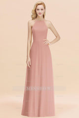 Modest High-Neck Yellow Chiffon Affordable Bridesmaid dresses