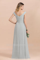 Modest Off-the-Shoulder Mist Chiffon Bridesmaid dresses with Pleats