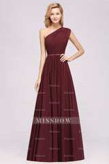 Modest One-shoulder Royal Blue Affordable Bridesmaid Dresses with Beadings