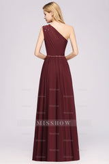 Modest One-shoulder Royal Blue Affordable Bridesmaid Dresses with Beadings