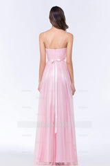 Modest Spaghetti-Straps Sweetheart Long Bridesmaid Dresses with Sash