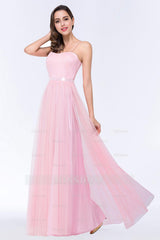 Modest Spaghetti-Straps Sweetheart Long Bridesmaid Dresses with Sash