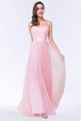 Modest Spaghetti-Straps Sweetheart Long Bridesmaid Dresses with Sash