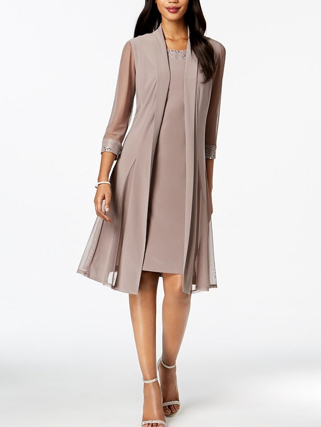 Sheath Column Jewel Neck Knee Length Mother Of The Bride Dresses
