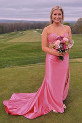 Navy Mermaid Sweetheart Long Corset Prom Dress with Slit