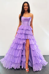 Navy Sparkly Strapless Corset A Line Long Chiffon Prom Dress