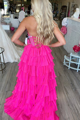 Navy Sparkly Strapless Corset A Line Long Chiffon Prom Dress