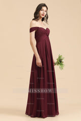 New Arrival A-line Off-the-shoulder Sweetheart Burgundy Long Bridesmaid Dresses
