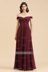New Arrival A-line Off-the-shoulder Sweetheart Burgundy Long Bridesmaid Dresses