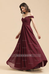 New Arrival A-line Off-the-shoulder Sweetheart Burgundy Long Bridesmaid Dresses