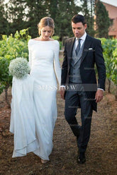 New Arrival Bateau Long Sleeves Designer Wedding Dress