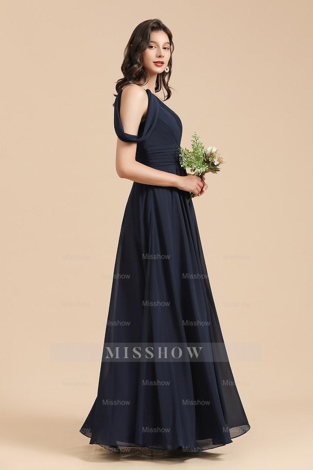 New Arrival Black One Shoulder A-line Long Bridesmaid Dress