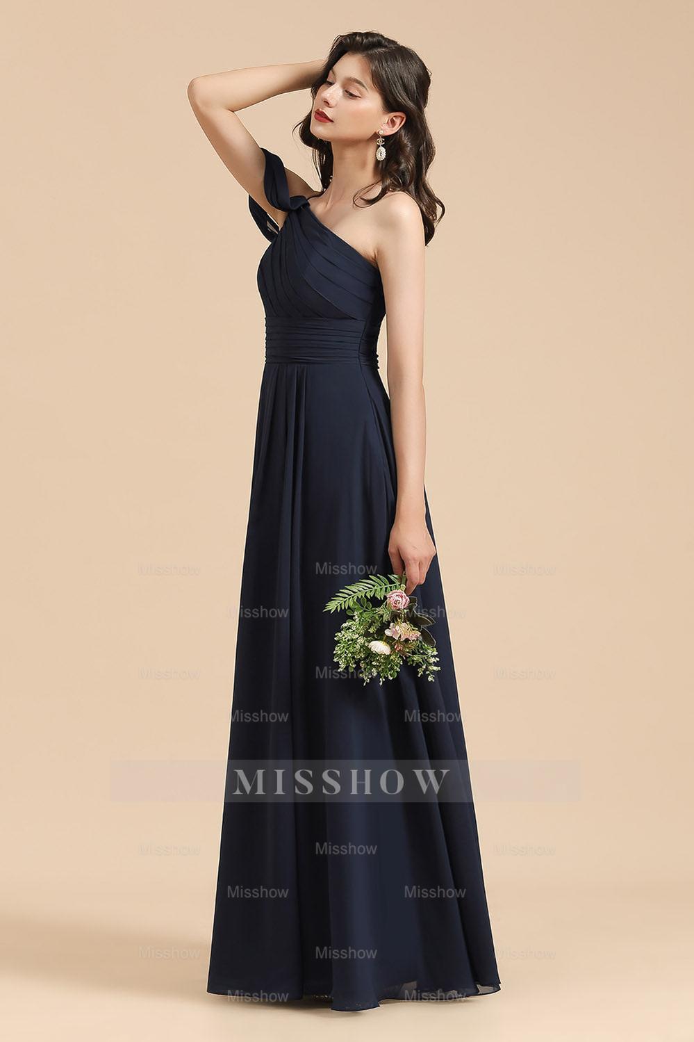 New Arrival Black One Shoulder A-line Long Bridesmaid Dress