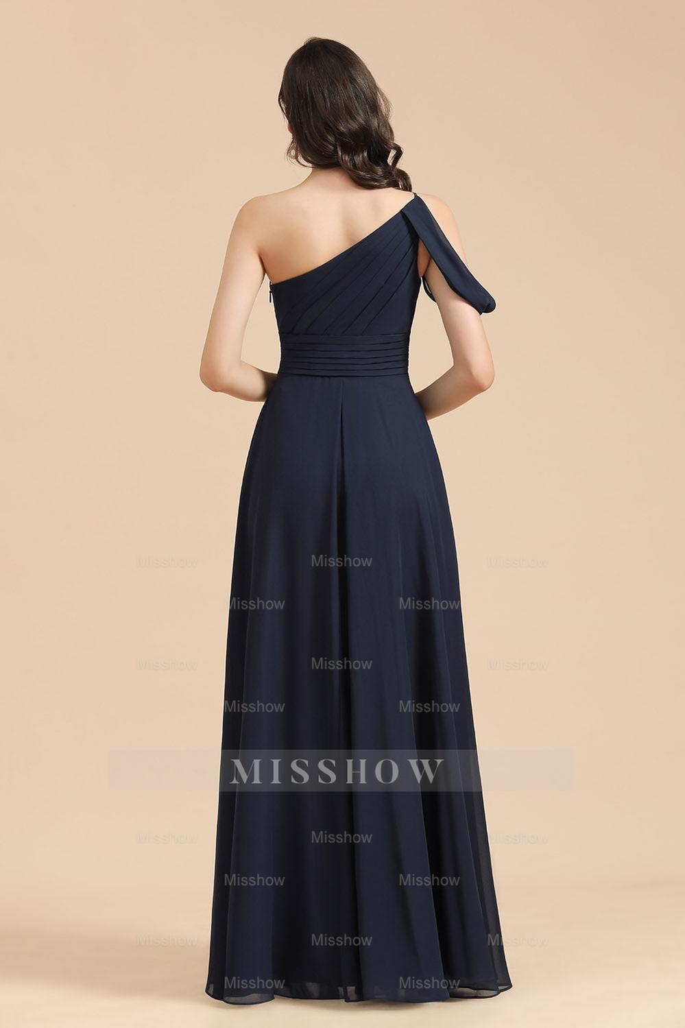 New Arrival Black One Shoulder A-line Long Bridesmaid Dress