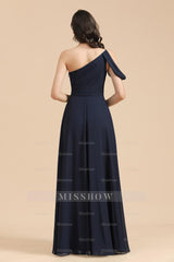 New Arrival Black One Shoulder A-line Long Bridesmaid Dress