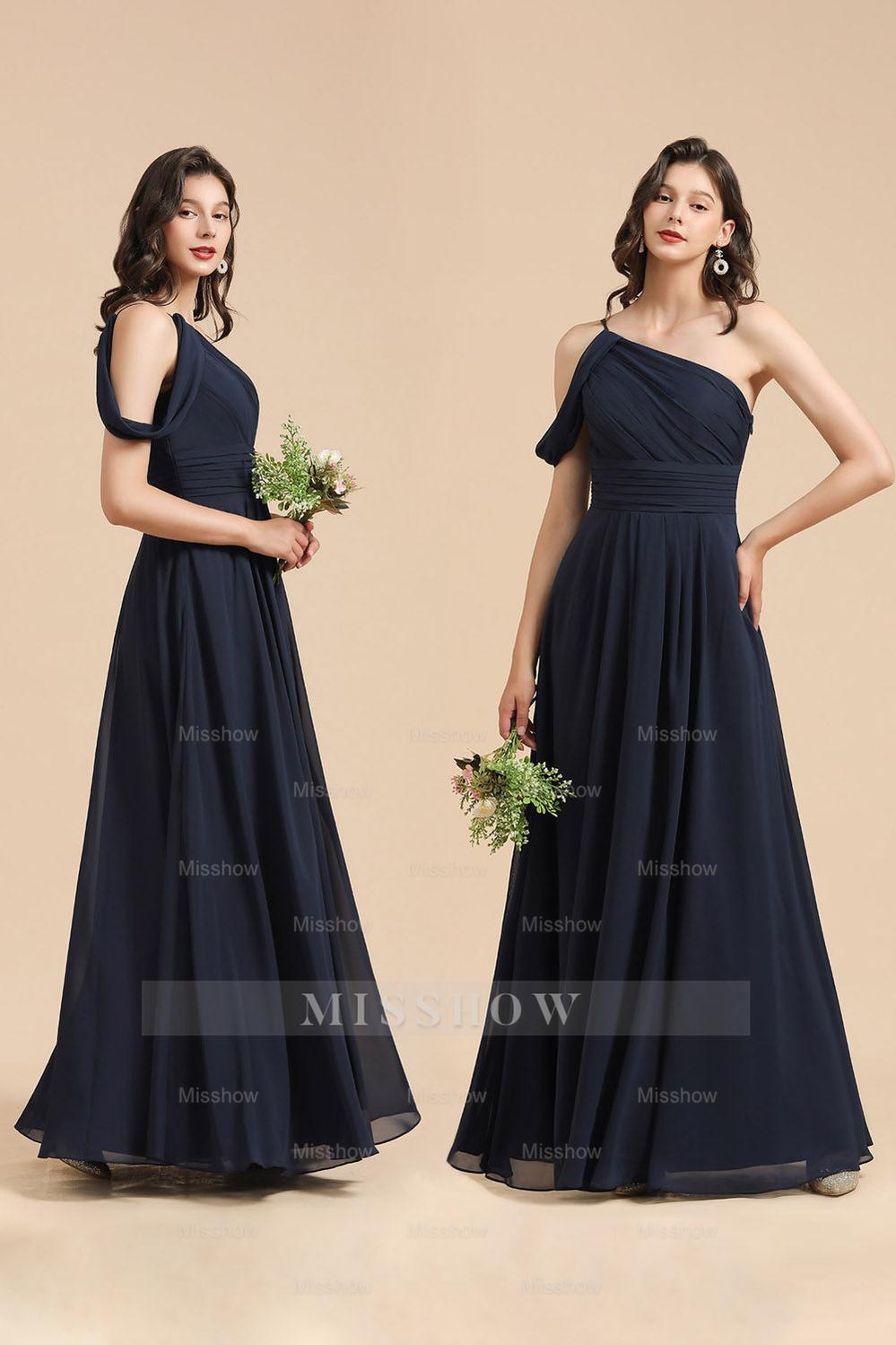 New Arrival Black One Shoulder A-line Long Bridesmaid Dress