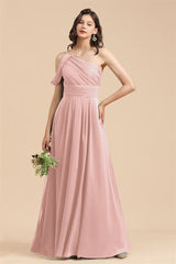 New Arrival Black One Shoulder A-line Long Bridesmaid Dresses