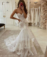 New Arrival Sweetheart Tulle Lace Mermaid Wedding Dress Two layer Trailing