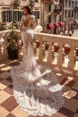 Noble highneck longsleeves mermaid lace Wedding dresses