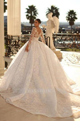 Noble sweetheart 3/4 length sleeves ball gown lace wedding dress rhinestones