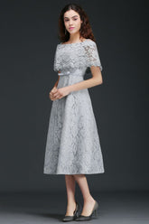 Off Shoulder Tea-Length A Line Lace Homecoming Dresses