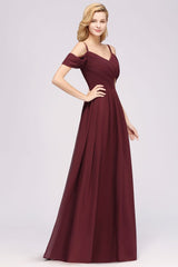 Off-the-Shoulder A-line Chiffon Bridesmaid Dress Floor-Length Wedding Guest Dress