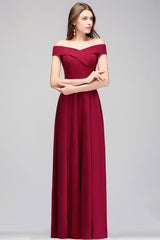 Off-the-shoulder Floor Length Burgundy Party Dress