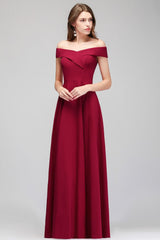 Off-the-shoulder Floor Length Burgundy Party Dress