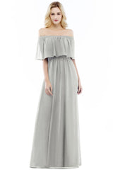 Off-the-Shoulder Floor Length Chiffon Evening Dress Sleeveless Prom Dress