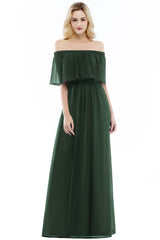Off-the-Shoulder Floor Length Chiffon Evening Dress Sleeveless Prom Dress