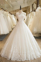 Off-the-Shoulder Lace Tulle 1/2 Sleeves Wedding Dress
