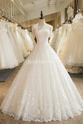 Off-the-Shoulder Lace Tulle 1/2 Sleeves Wedding Dress