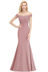 Off-the-shoulder Long Appliques Satin Mermaid Prom Gown Bridesmaid Dresses