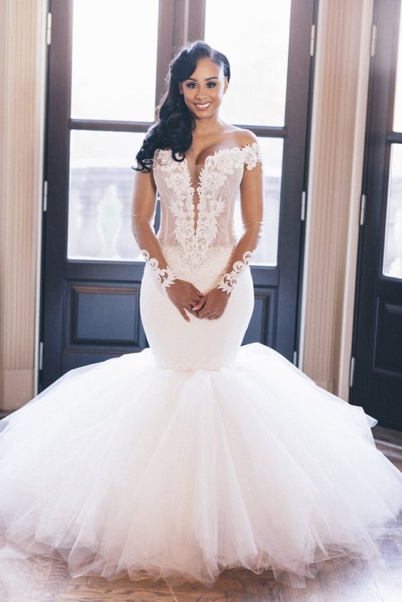 Ivory Tulle Long A-line Simple Elegant Wedding Dresses, WD0289