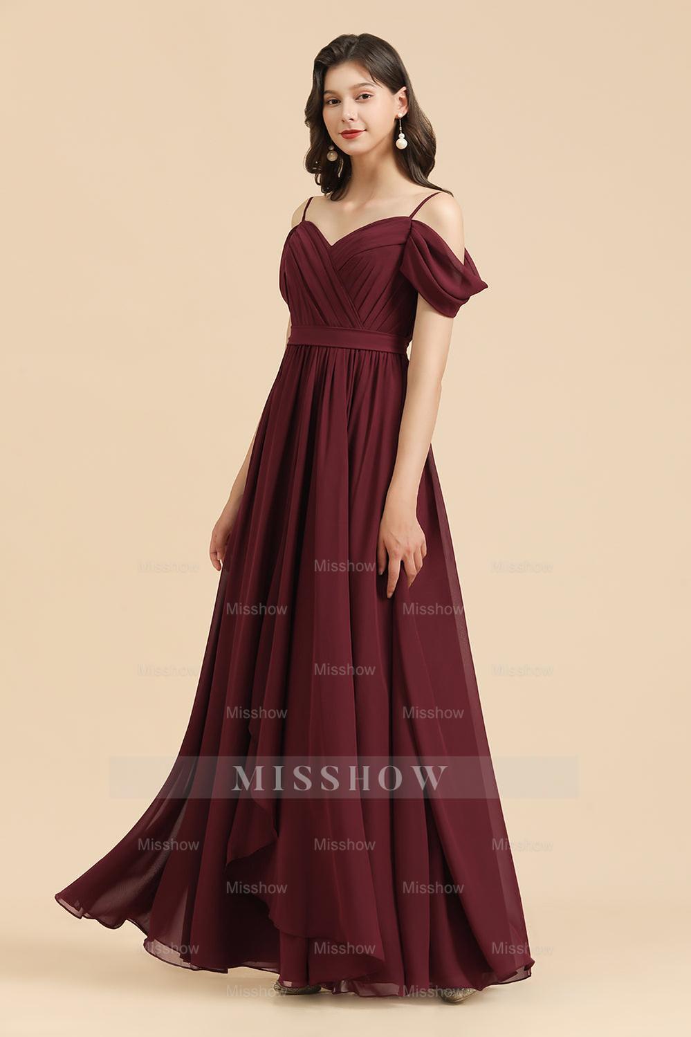 Off-the-Shoulder Sweetheart Burgundy Long Bridesmaid Dress With Slit