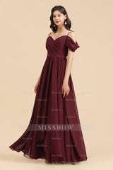 Off-the-Shoulder Sweetheart Burgundy Long Bridesmaid Dress With Slit