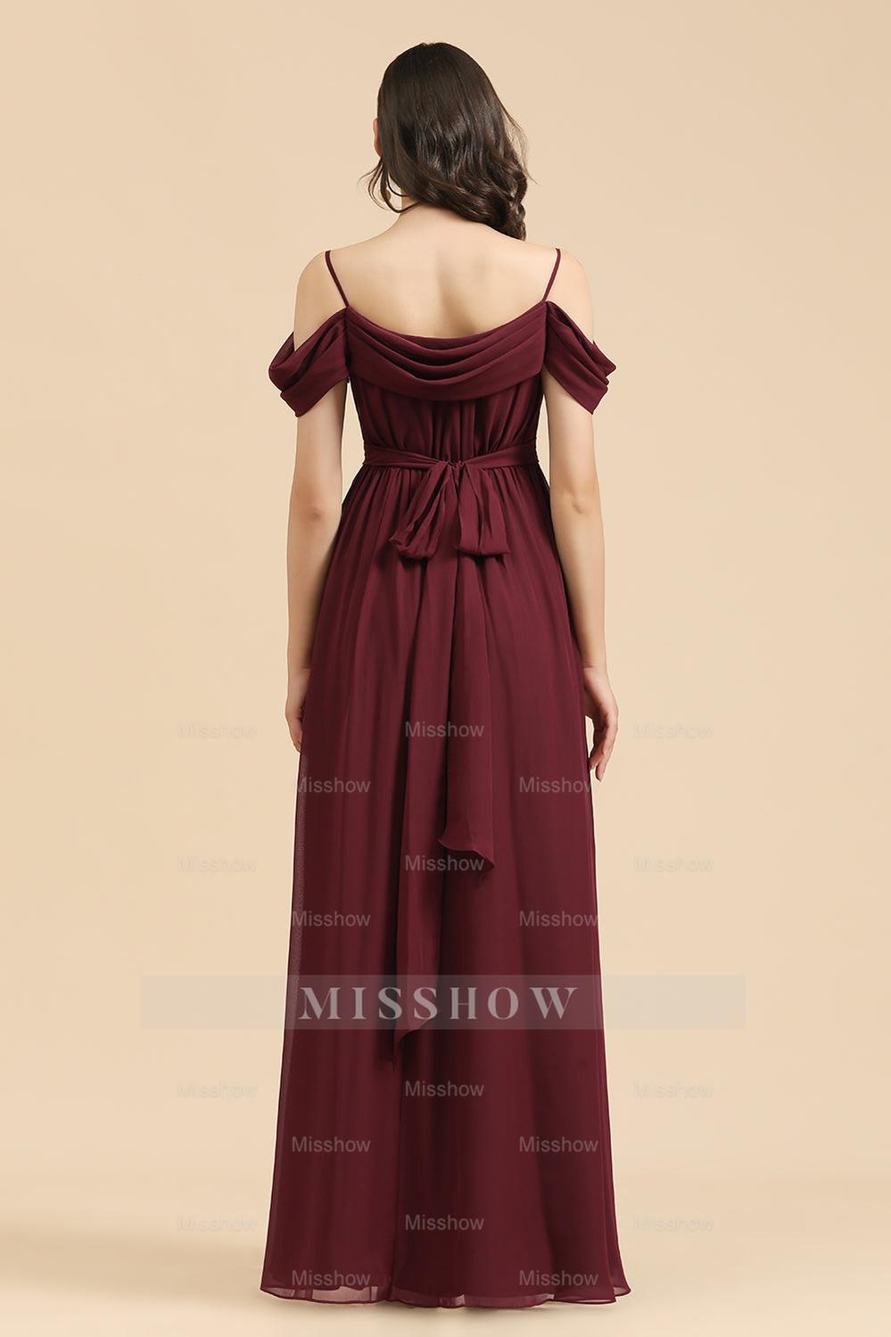 Off-the-Shoulder Sweetheart Burgundy Long Bridesmaid Dress With Slit