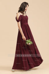 Off-the-Shoulder Sweetheart Burgundy Long Bridesmaid Dresses With Slit