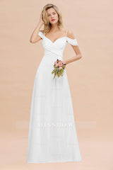 Off-the-Shoulder Sweetheart Ruched Long Bridesmaid Dresses