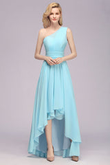 One Shoulder A-line Hi-lo Chiffon Bridesmaid Dresses for Women