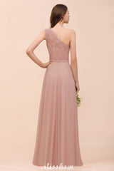 One Shoulder Chiffon Bridesmaid Dress Dusty Pink Wedding Guest Dress for Bride