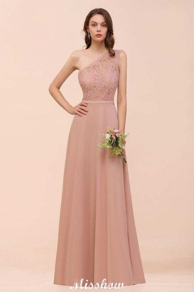 One Shoulder Chiffon Bridesmaid Dress Dusty Pink Wedding Guest