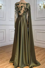 One Shoulder Evening Dress with Cape Long Sleeves