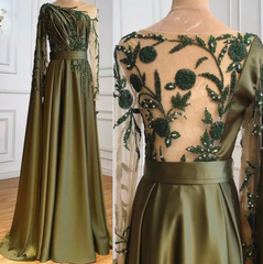 One Shoulder Evening Dress with Cape Long Sleeves