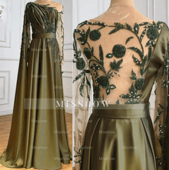 One Shoulder Evening Dress with Cape Long Sleeves