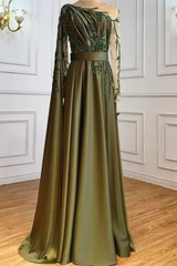 One Shoulder Evening Dress with Cape Long Sleeves