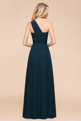One Shoulder Floor-Length Bridesmaid Dress A-line Chiffon Wedding Party Dresses